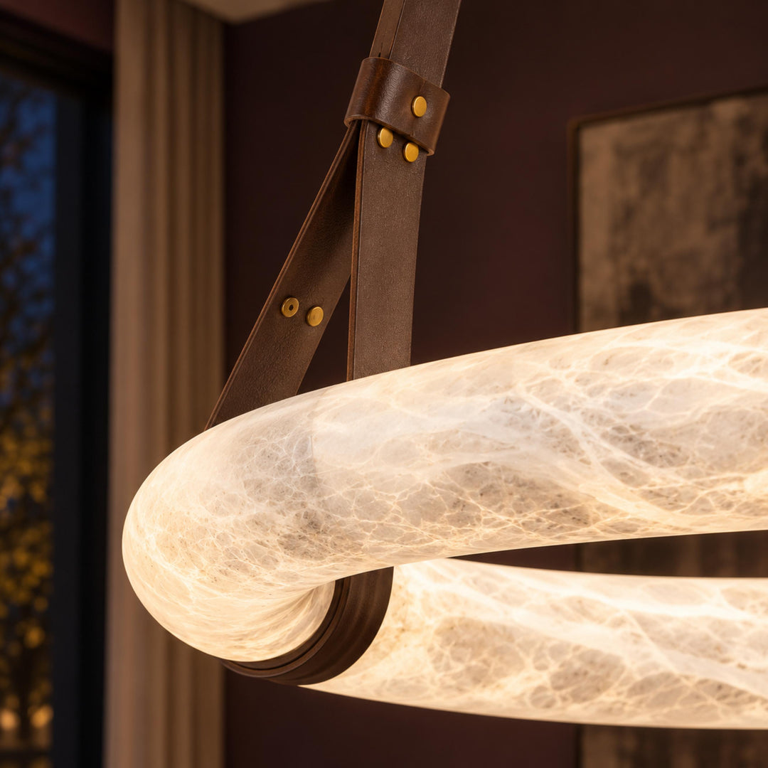 Modern Chandelier Light Ceiling Mounted Alabaster Shade with Warm Translucent Glow