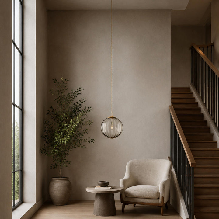 Modern Glass Pendant Light Hanging Adjustable Cord LED Compatible 20cm Diameter