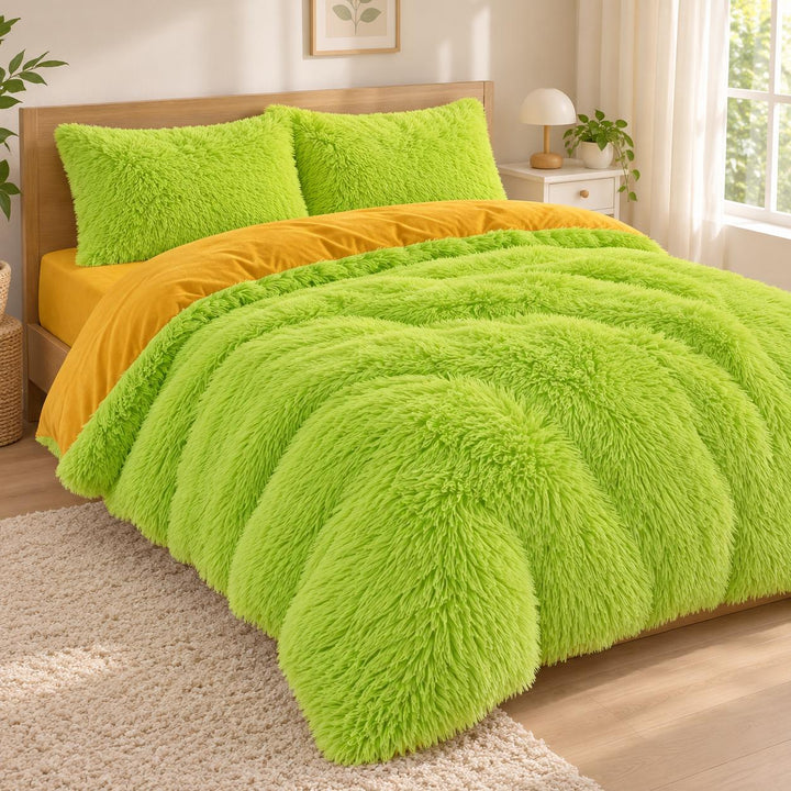 Cozy Plush Bedding Set Soft Duvet Cover Fluffy Pillowcases Fleece Fabric Machine Washable