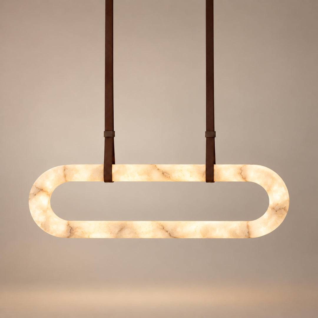 Modern Circle Chandelier Ceiling Mounted Metal Frame with White Alabaster Stone Lighting