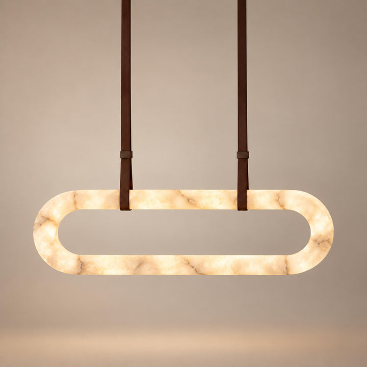 Modern Circle Chandelier Ceiling Mounted Metal Frame with White Alabaster Stone Lighting