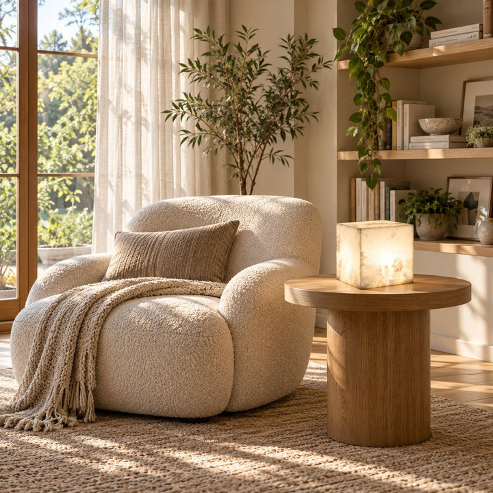 Modern Alabaster Table Lamp LED Integrated Natural Stone for Bedroom Living Room Décor
