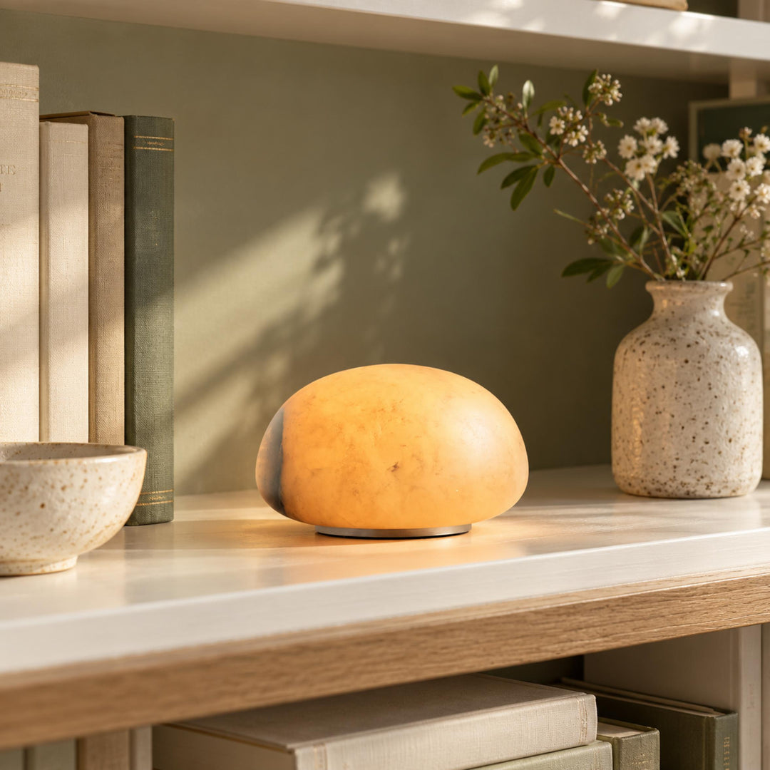 Modern Portable Table Lamp with Alabaster Shade and Built-in Battery for Cordless Lighting