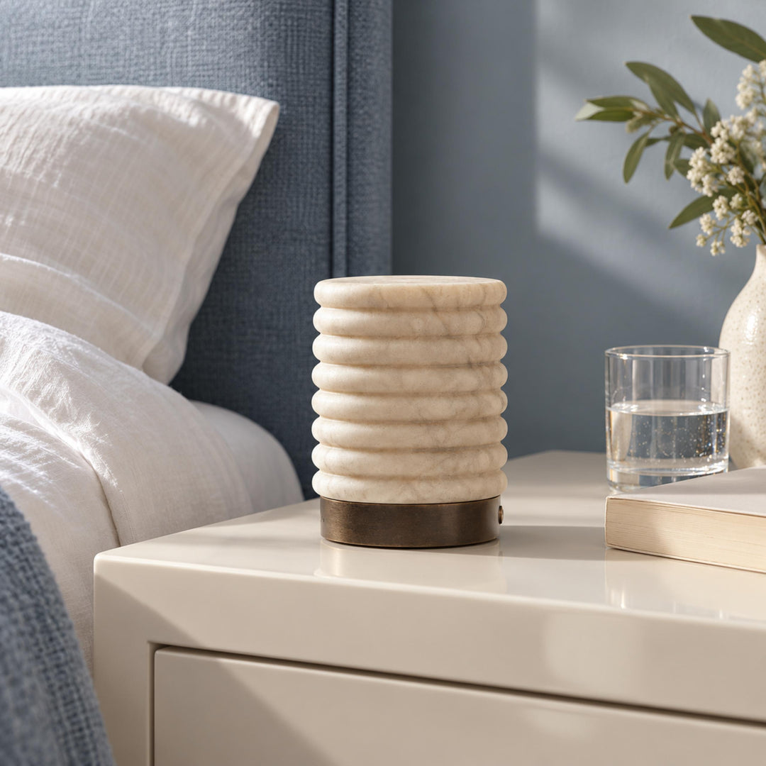Modern Portable Table Lamp with Alabaster Shade and Built-in Battery for Cordless Lighting