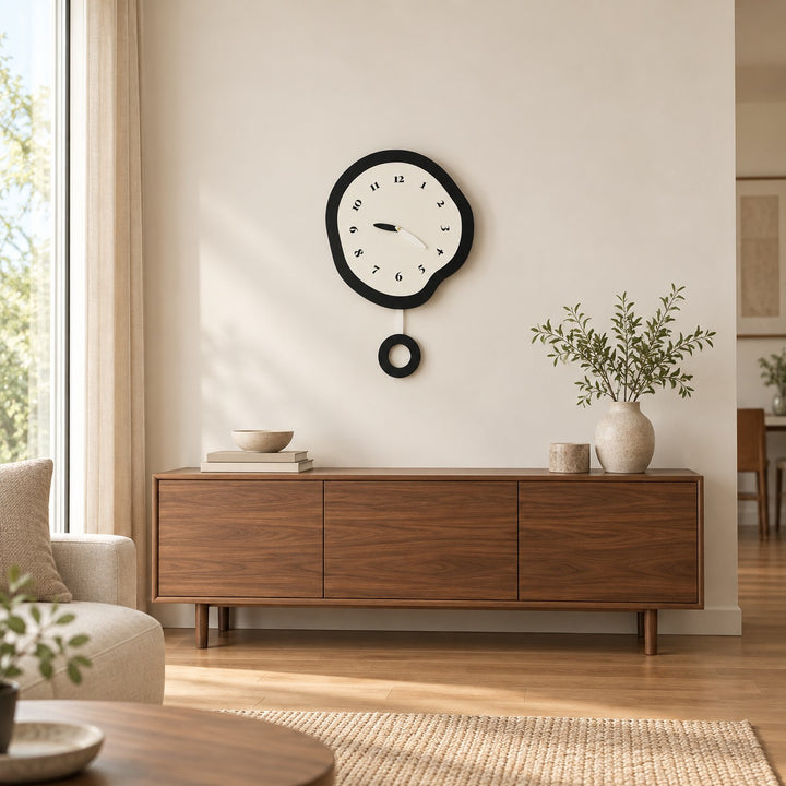 Modern Large Wall Clock Abstract Design MDF Acrylic Silent Quartz Movement Decor