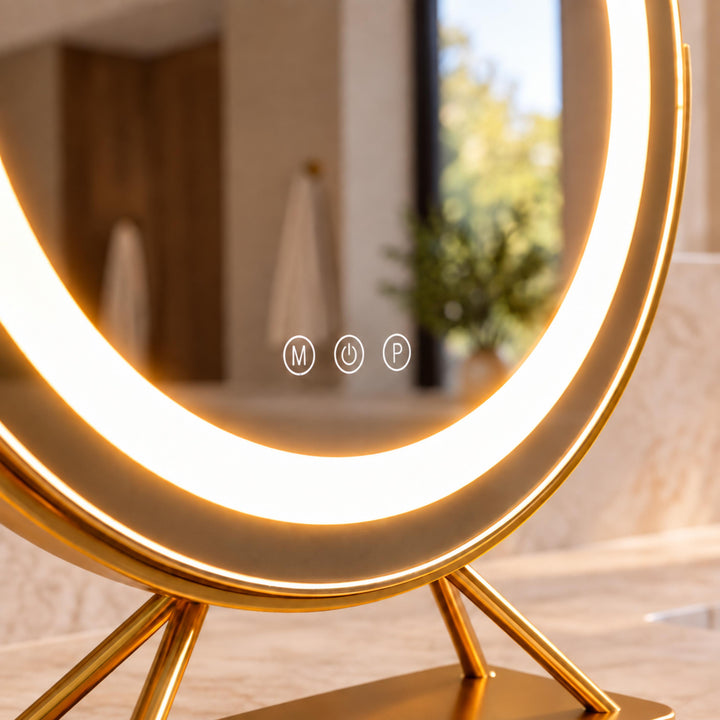 Dimmable Round Vanity Mirror with Lights 30cm Glass and Plastic with 15x Magnifying Spot Mirror