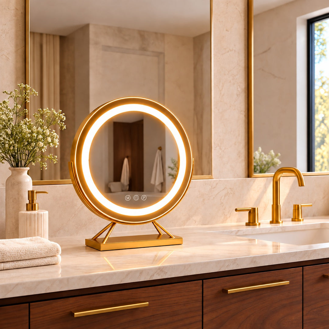 Dimmable Round Vanity Mirror with Lights 30cm Glass and Plastic with 15x Magnifying Spot Mirror