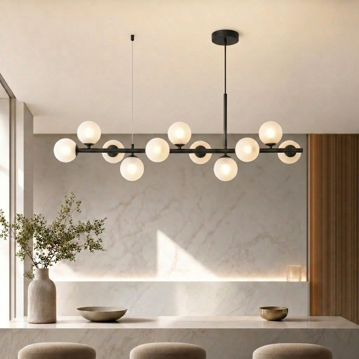 Modern Adjustable Pendant Light Cluster with Mouth-Blown Glass Shades and LED Bulbs for Kitchen Island 0
