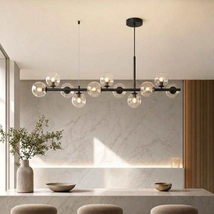 Modern Adjustable Pendant Light Cluster with Mouth-Blown Glass Shades and LED Bulbs for Kitchen Island 11