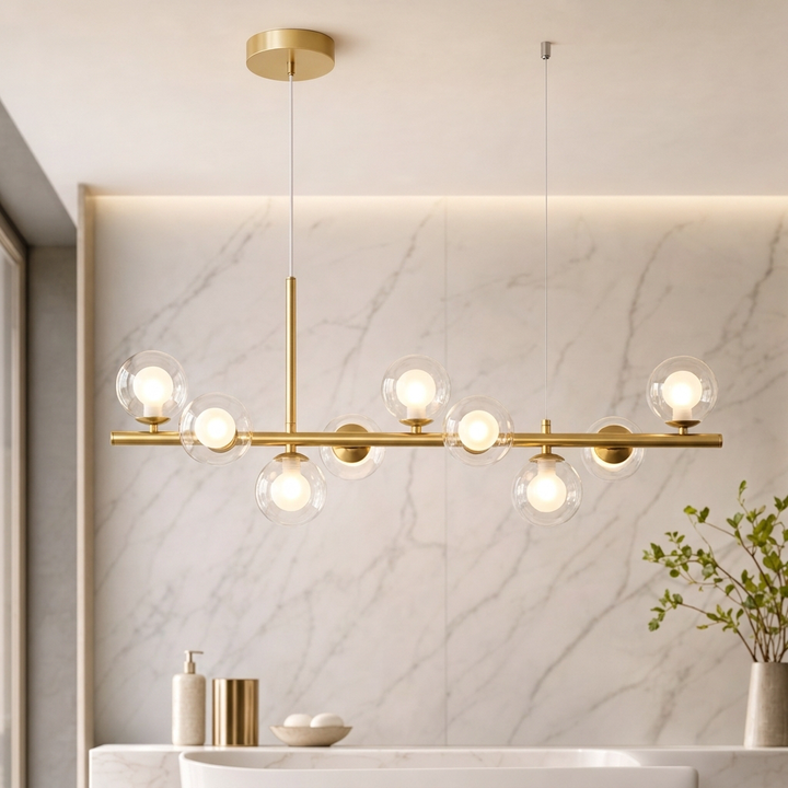 Modern Adjustable Pendant Light Cluster with Mouth-Blown Glass Shades and LED Bulbs for Kitchen Island 18