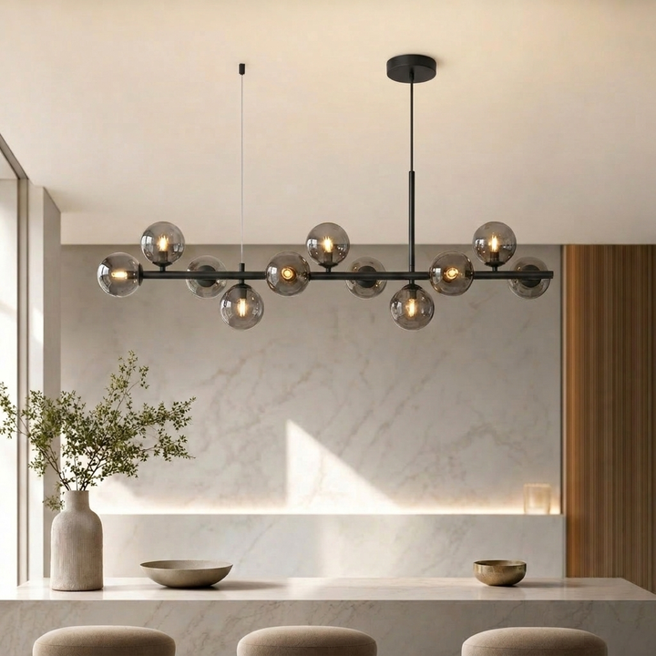 Modern Adjustable Pendant Light Cluster with Mouth-Blown Glass Shades and LED Bulbs for Kitchen Island 19