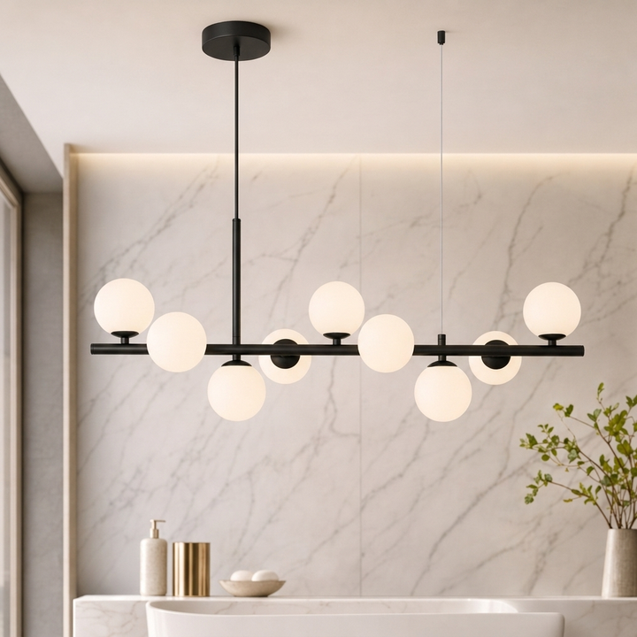 Modern Adjustable Pendant Light Cluster with Mouth-Blown Glass Shades and LED Bulbs for Kitchen Island 20