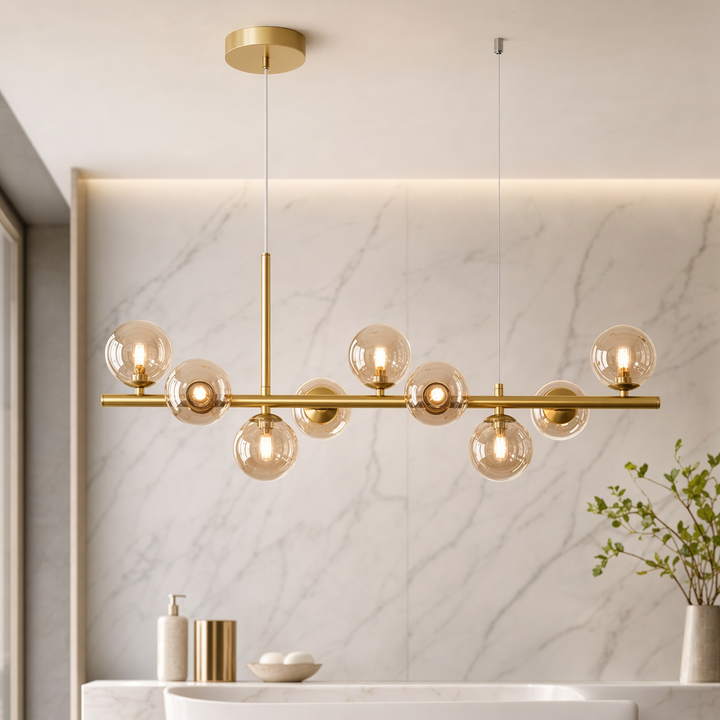Modern Adjustable Pendant Light Cluster with Mouth-Blown Glass Shades and LED Bulbs for Kitchen Island 22