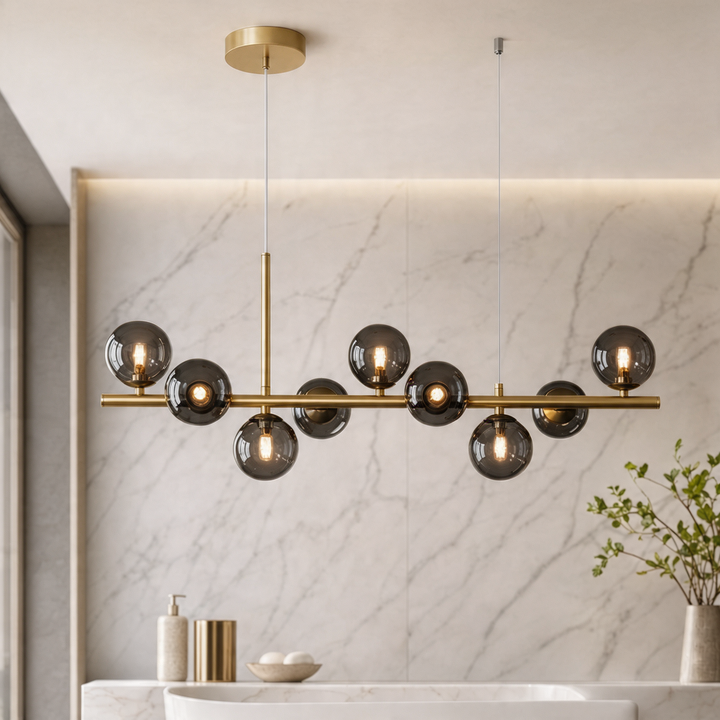 Modern Adjustable Pendant Light Cluster with Mouth-Blown Glass Shades and LED Bulbs for Kitchen Island 23