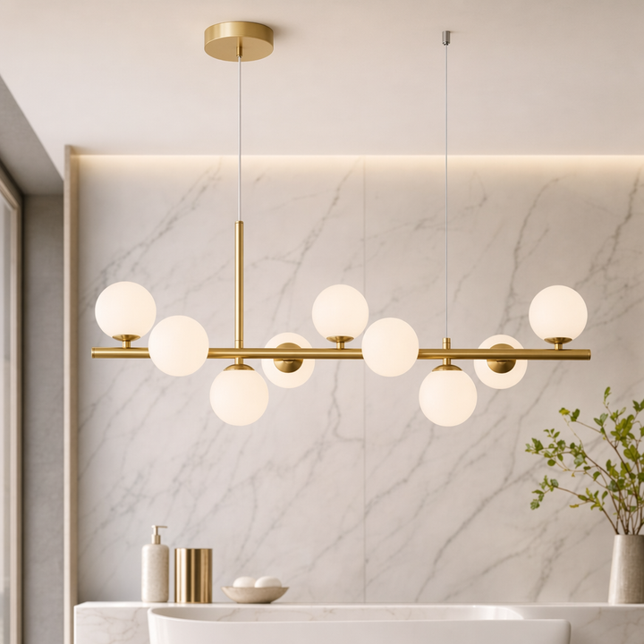 Modern Adjustable Pendant Light Cluster with Mouth-Blown Glass Shades and LED Bulbs for Kitchen Island 24