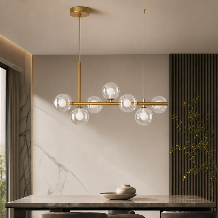 Modern Adjustable Pendant Light Cluster with Mouth-Blown Glass Shades and LED Bulbs for Kitchen Island 25