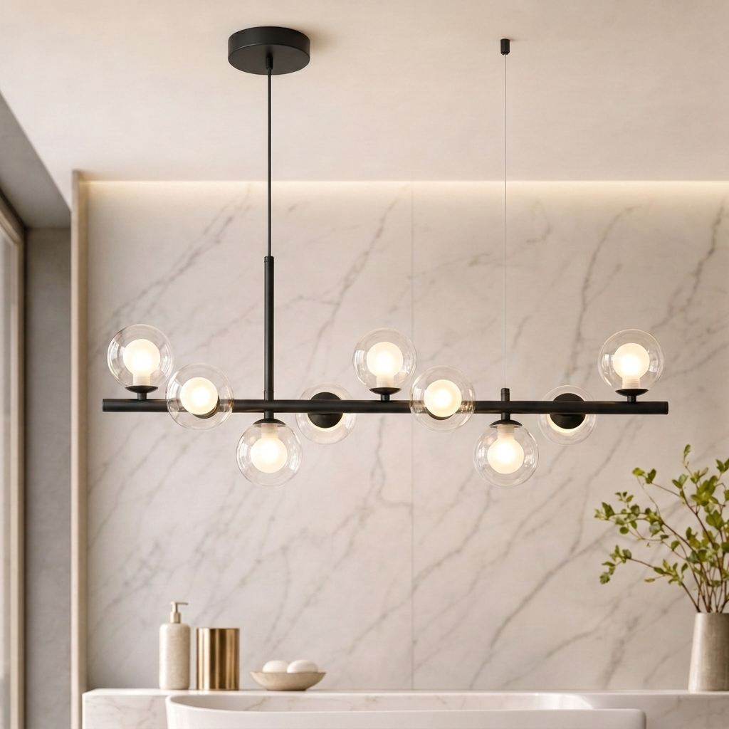 Modern Adjustable Pendant Light Cluster with Mouth-Blown Glass Shades and LED Bulbs for Kitchen Island 7
