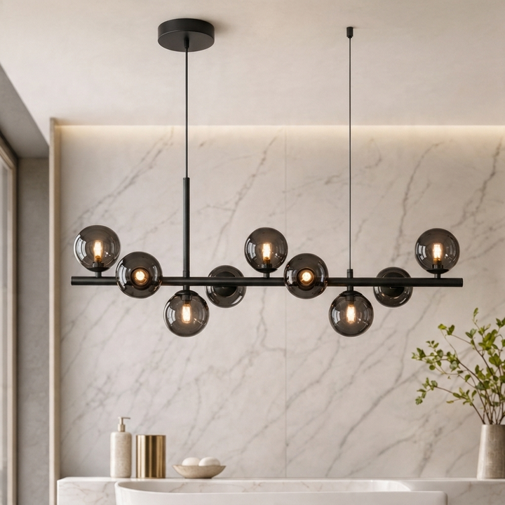 Modern Adjustable Pendant Light Cluster with Mouth-Blown Glass Shades and LED Bulbs for Kitchen Island 8