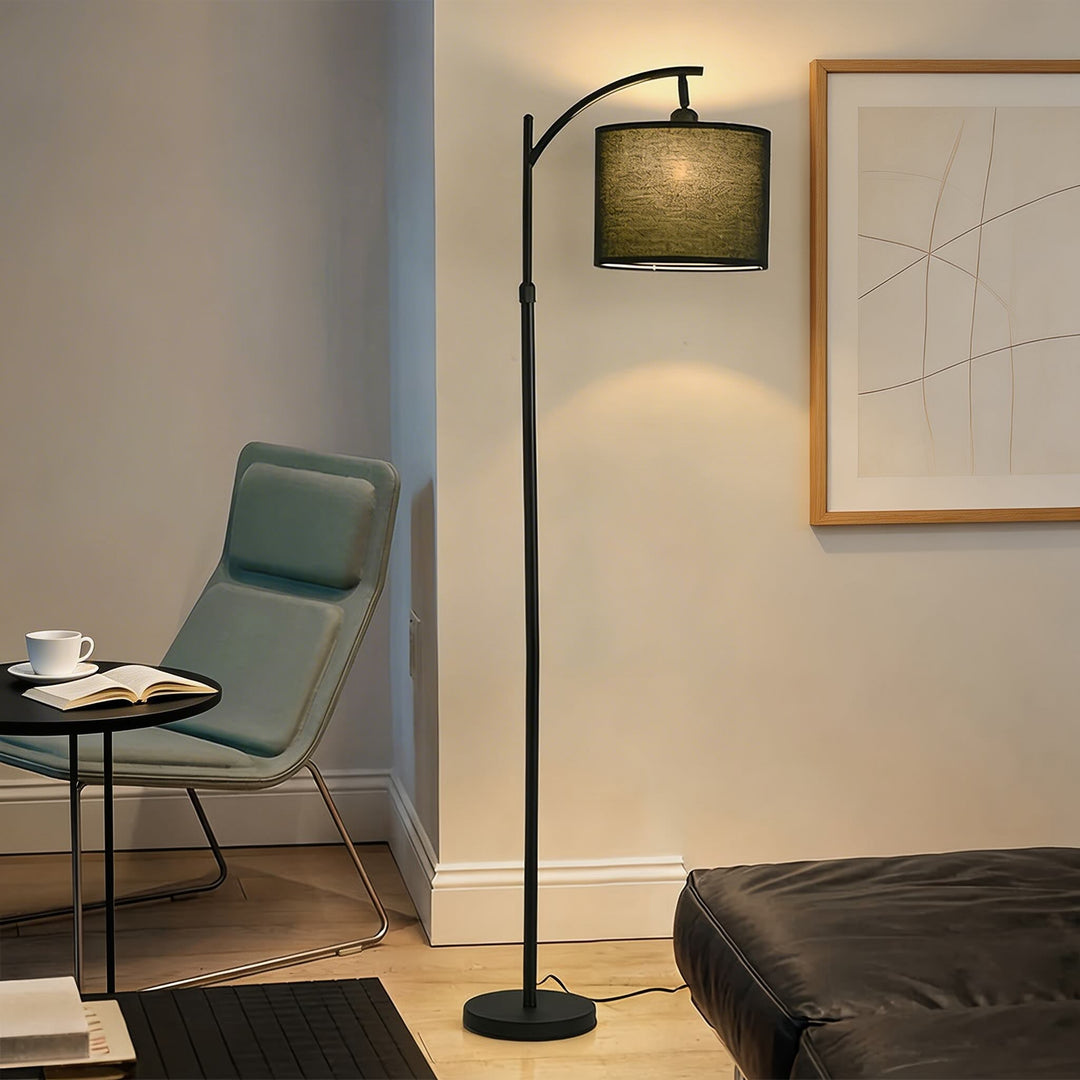 Modern Arc Floor Lamp Adjustable Height Iron Body Fabric Shade LED Light for Living Room 1