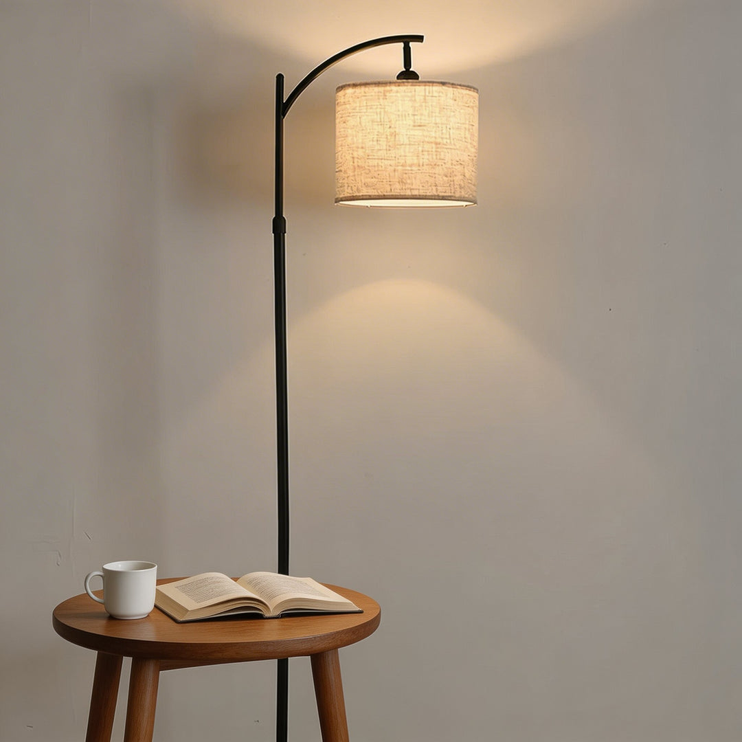 Modern Arc Floor Lamp Adjustable Height Iron Body Fabric Shade LED Light for Living Room 2