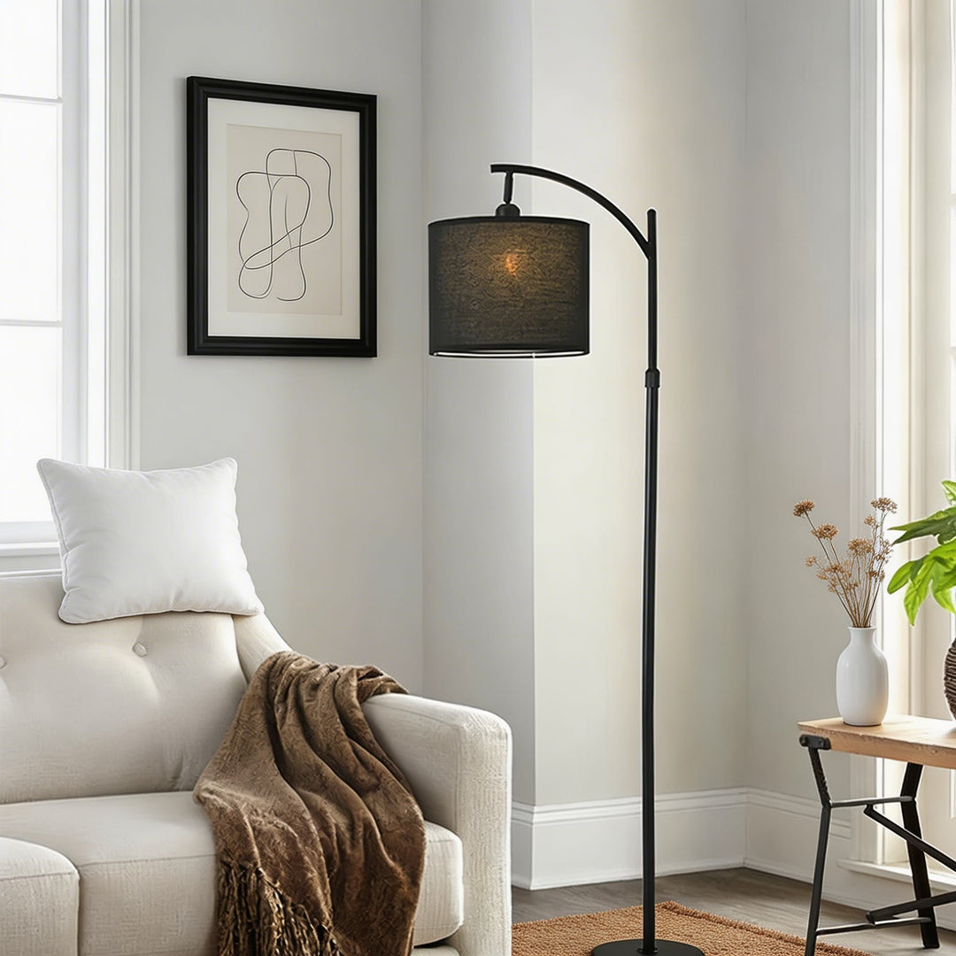 Modern Arc Floor Lamp Adjustable Height Iron Body Fabric Shade LED Light for Living Room 3