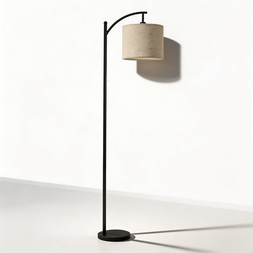 Modern Arc Floor Lamp Adjustable Height Iron Body Fabric Shade LED Light for Living Room 4