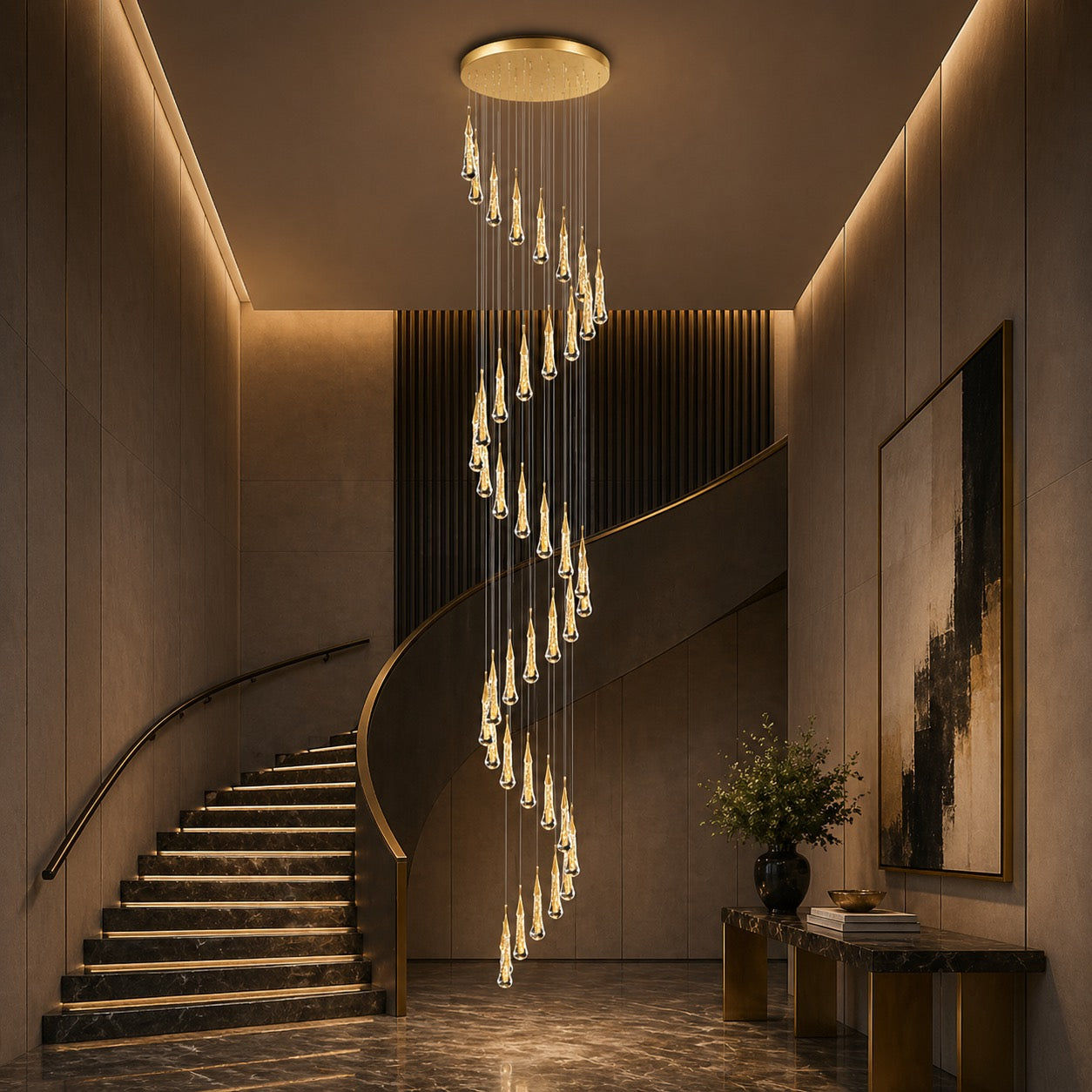 Modern Gold Chandelier Pendant Light Hanging Aluminum LED Fixture for Dining Room Illumination