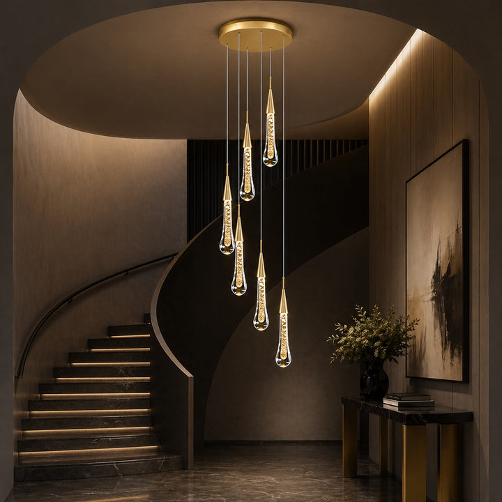 Modern Gold Chandelier Pendant Light Hanging Aluminum LED Fixture for Dining Room Illumination 7
