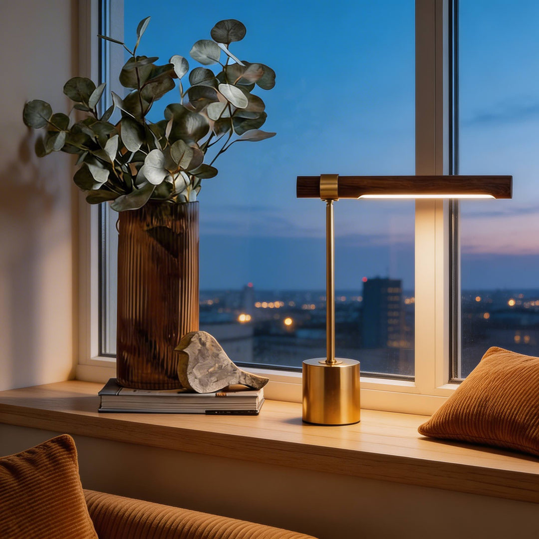Modern LED Desk Lamp Adjustable Color Temperature USB Powered Wood and Brass Design 1