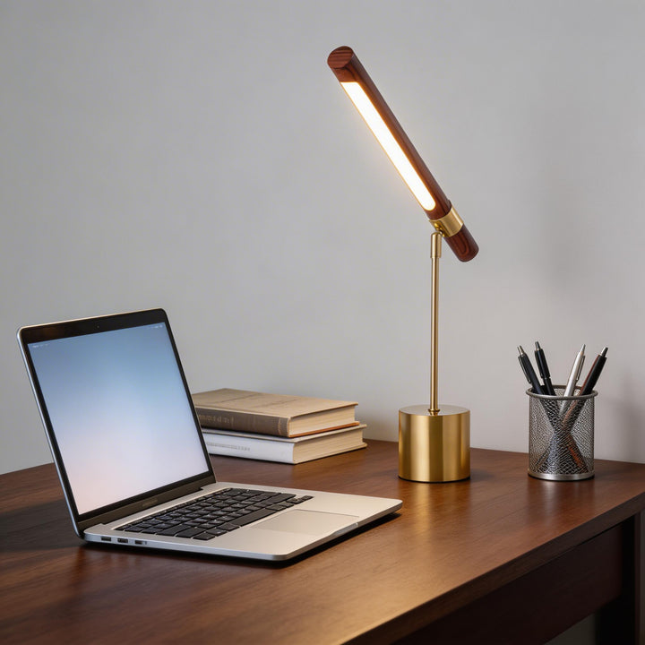 Modern LED Desk Lamp Adjustable Color Temperature USB Powered Wood and Brass Design 2