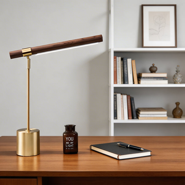 Modern LED Desk Lamp Adjustable Color Temperature USB Powered Wood and Brass Design 3