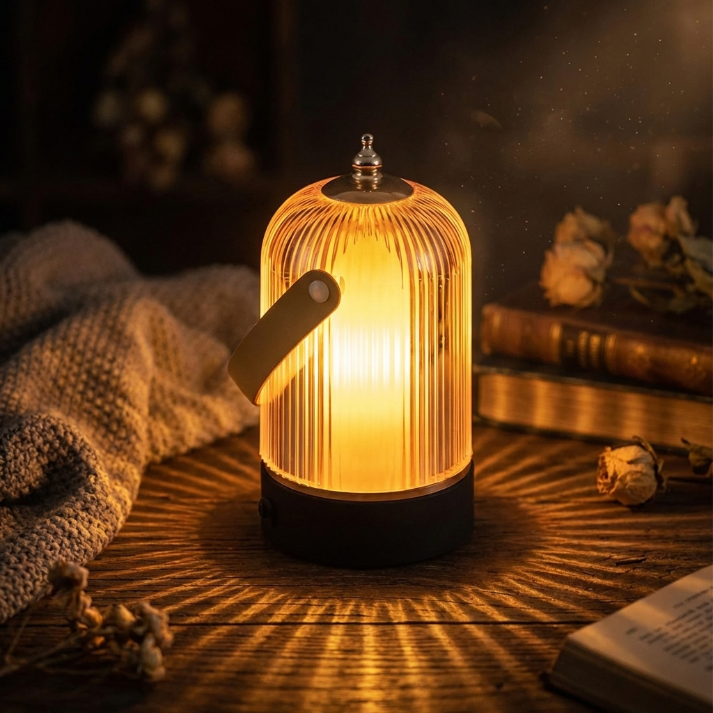 Modern Ribbed Glass Table Lamp Adjustable Metal Base Dimmable LED Light for Bedroom Office 0