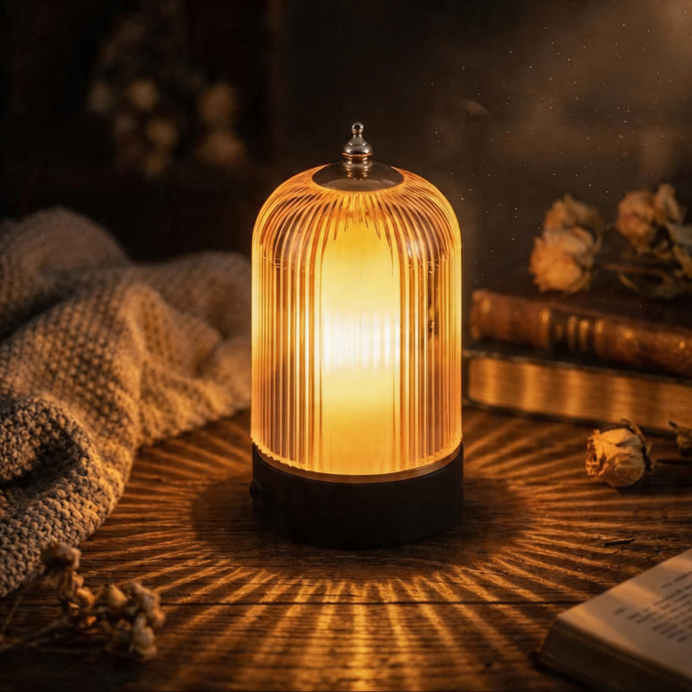 Modern Ribbed Glass Table Lamp Adjustable Metal Base Dimmable LED Light for Bedroom Office 6
