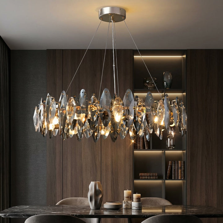 Modern Round Chandelier Light Adjustable Hanging Iron Frame K9 Crystal LED 3000K 3