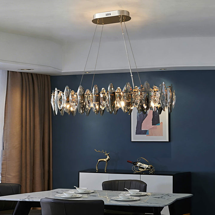 Modern Round Chandelier Light Adjustable Hanging Iron Frame K9 Crystal LED 3000K 5