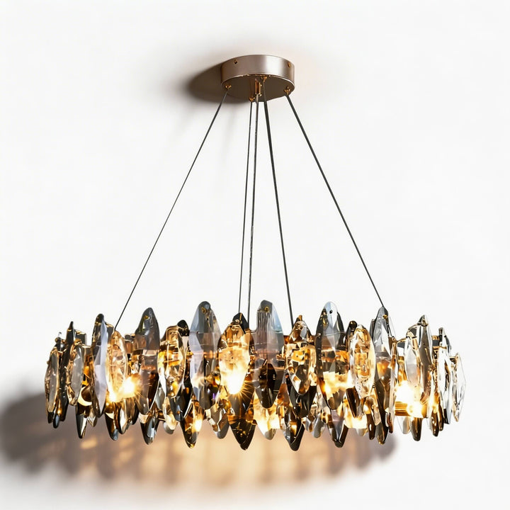 Modern Round Chandelier Light Adjustable Hanging Iron Frame K9 Crystal LED 3000K 7