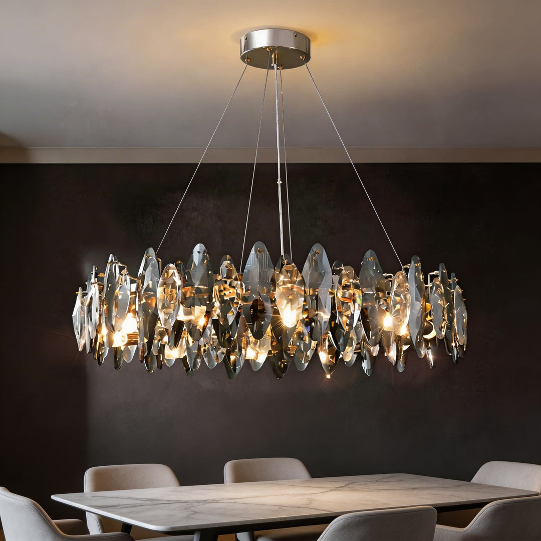Modern Round Chandelier Light Adjustable Hanging Iron Frame K9 Crystal LED 3000K 8