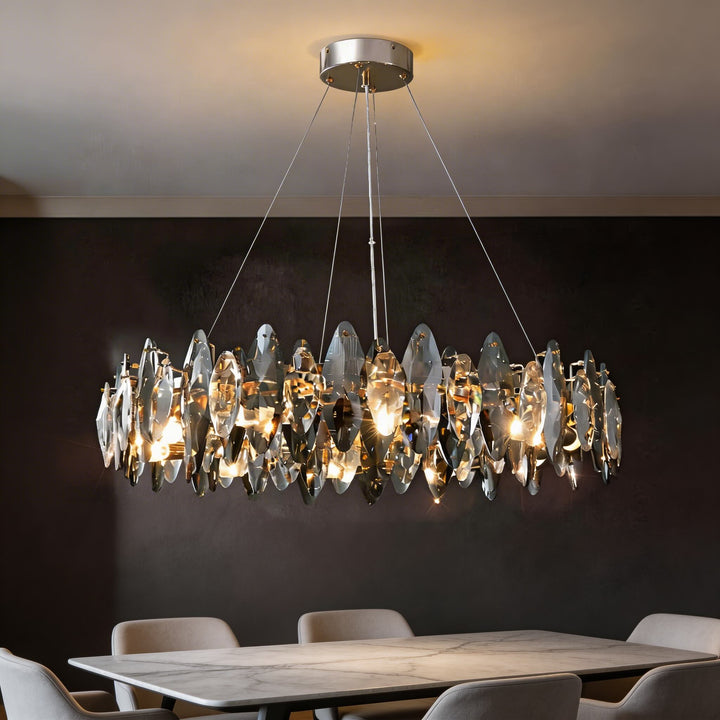Modern Round Chandelier Light Adjustable Hanging Iron Frame K9 Crystal LED 3000K 8