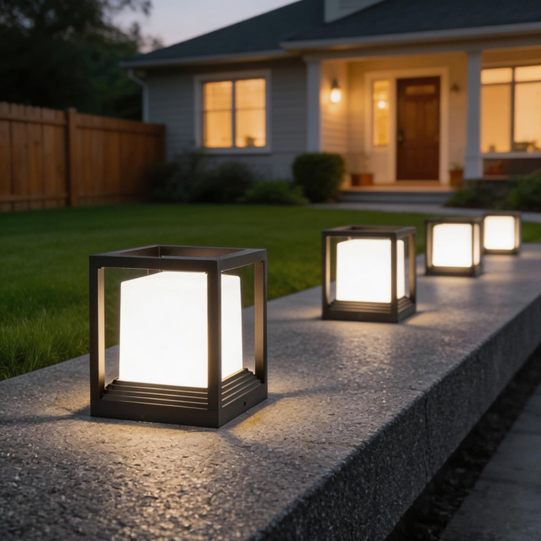 Modern Solar Garden Light Outdoor Pedestal Fixture Aluminum Adjustable LED Waterproof 0