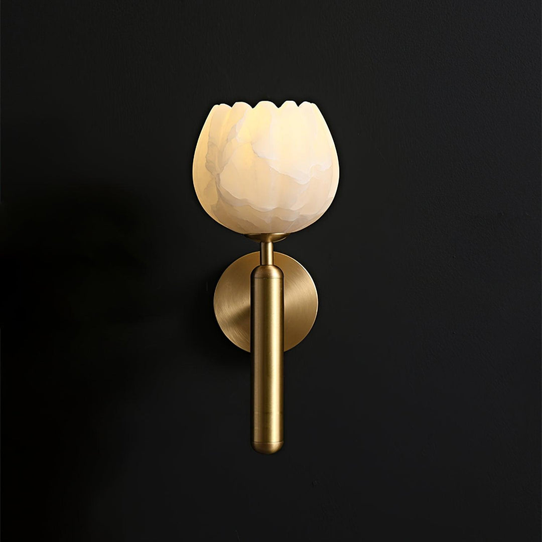 Modern Wall Light Wall Mounted Sconce with Brass Base and Natural Alabaster Shade LED Compatible 0