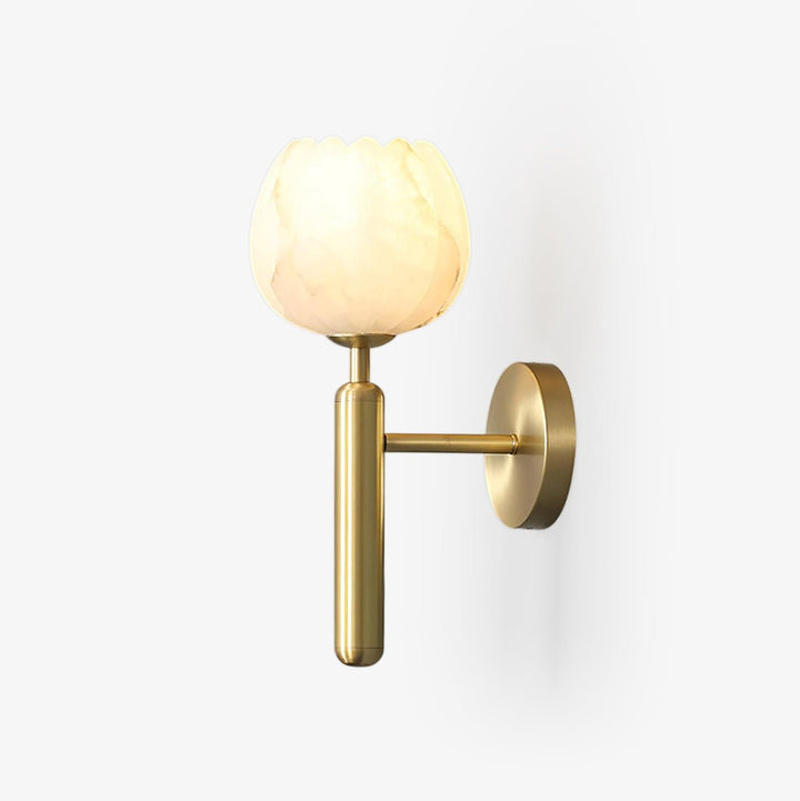 Modern Wall Light Wall Mounted Sconce with Brass Base and Natural Alabaster Shade LED Compatible 1