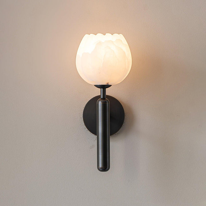 Modern Wall Light Wall Mounted Sconce with Brass Base and Natural Alabaster Shade LED Compatible 9