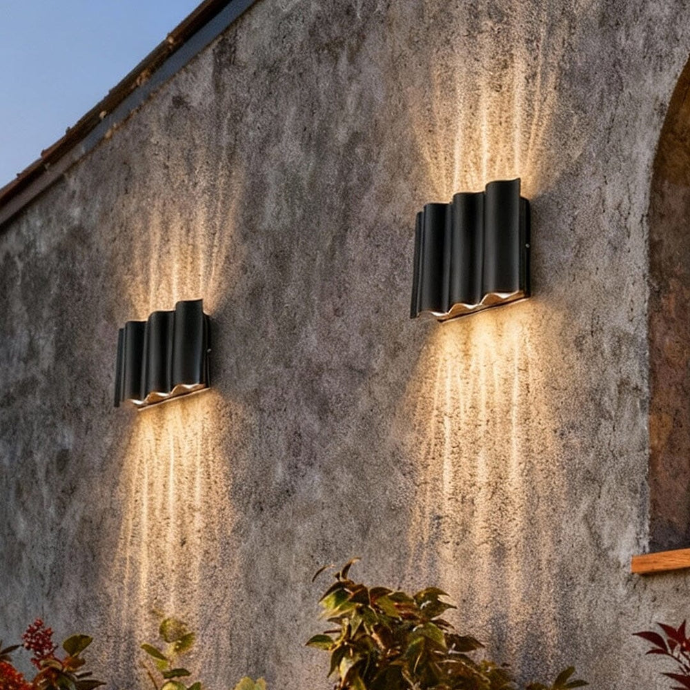 Modern Wavy Wall Light Up Down Mount Die-Cast Aluminum Glass LED Outdoor Fixture 1