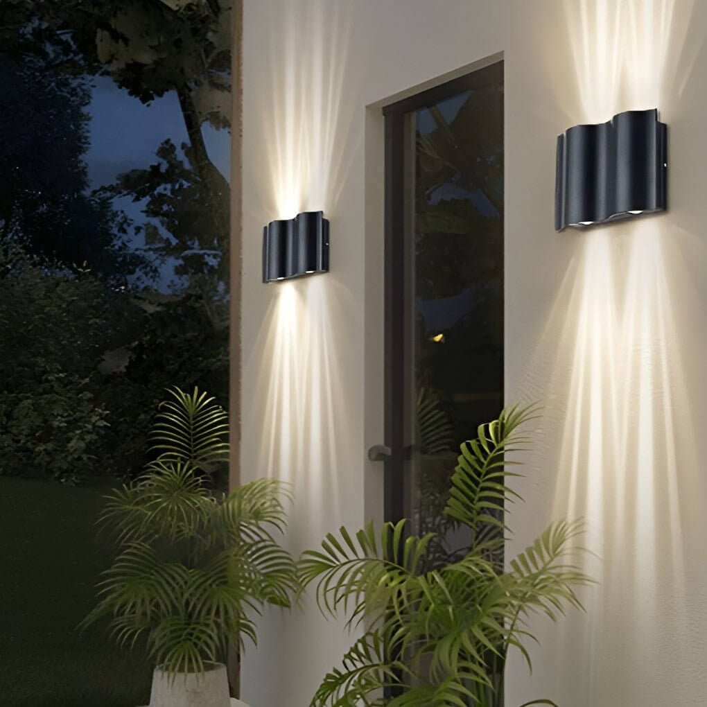 Modern Wavy Wall Light Up Down Mount Die-Cast Aluminum Glass LED Outdoor Fixture 2