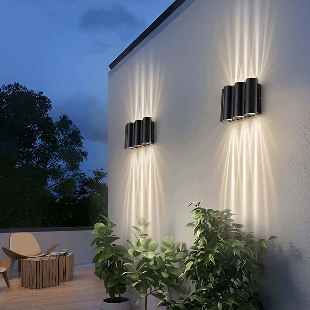 Modern Wavy Wall Light Up Down Mount Die-Cast Aluminum Glass LED Outdoor Fixture 3