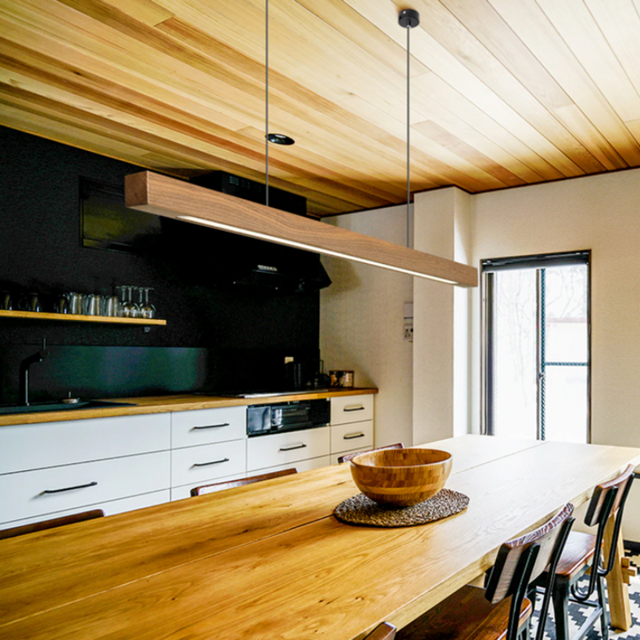 Modern Wood Chandelier Light Adjustable Hanging LED Black Walnut and Pine Dimmable 6