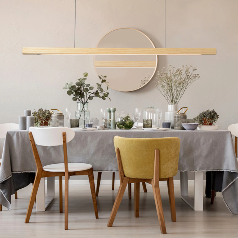 Modern Wood Chandelier Light Adjustable Hanging LED Black Walnut and Pine Dimmable 7