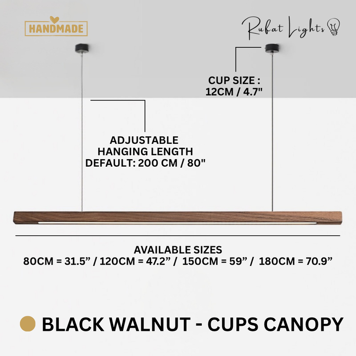Modern Wood Chandelier Light Adjustable Hanging LED Black Walnut and Pine Dimmable 8