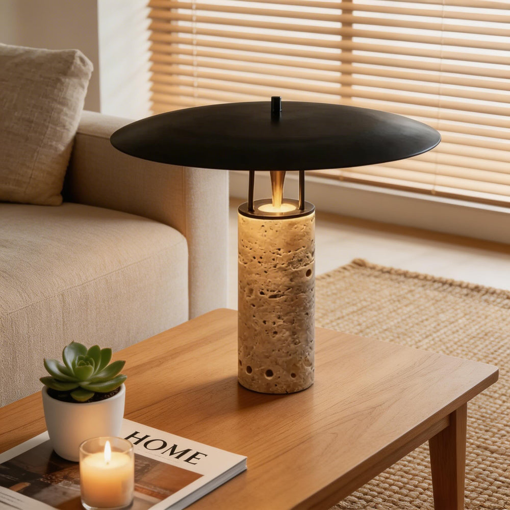 Nordic Postmodern Table Lamp with Travertine Base for Bedroom and Living Room Lighting 0