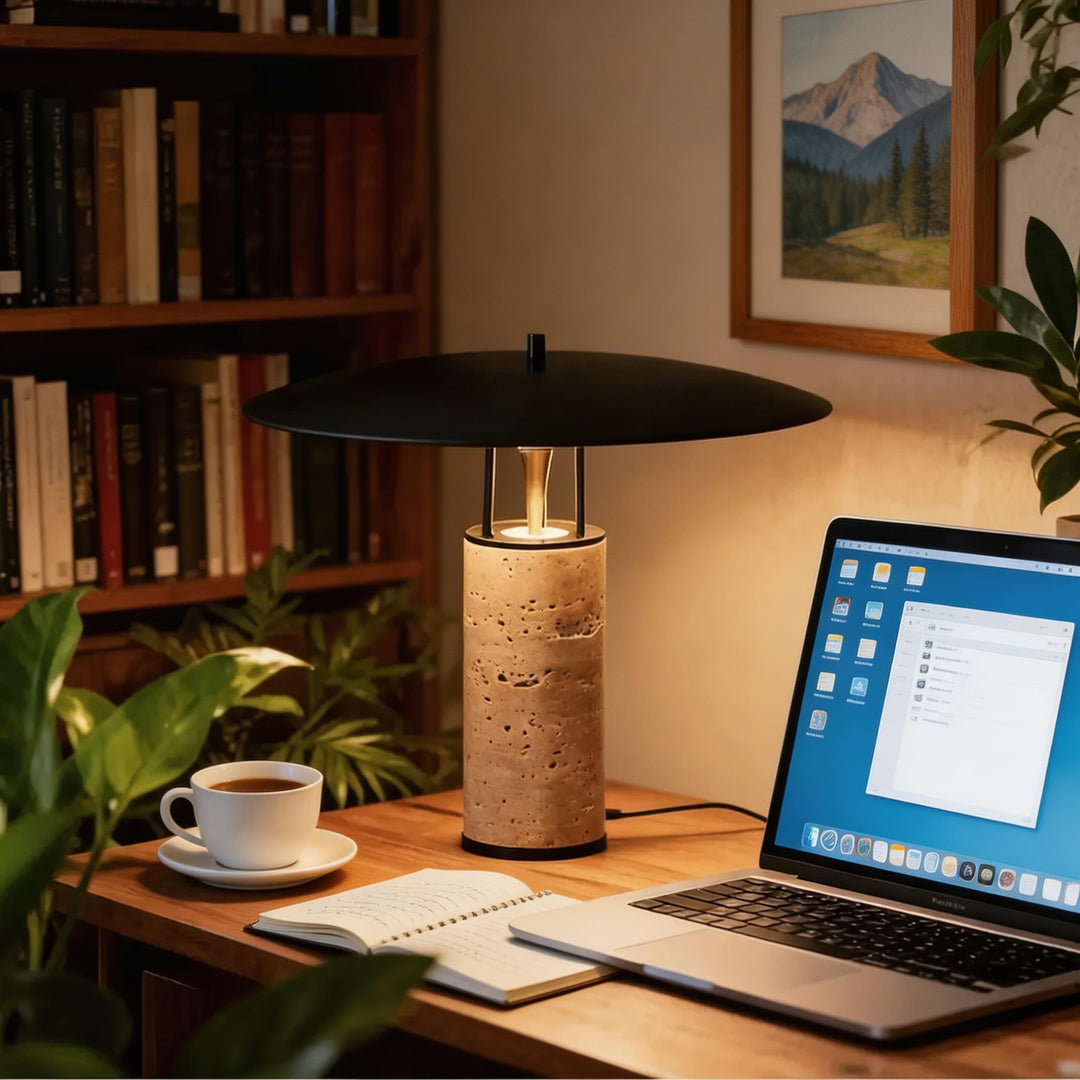 Nordic Postmodern Table Lamp with Travertine Base for Bedroom and Living Room Lighting 1
